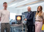 Skills Minister, Jack Sargeant, with IQ Endoscopes staff Becca Loveridge, Senior Engineer and Shaun O'Connell, Engineering Technician.