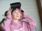 Student wearing virtual reality headset 