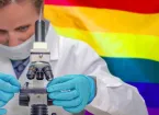 LGBT flag and scientist in a lab 