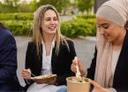 People eating lunch outside 