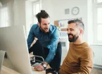 Men at work having a conversation 