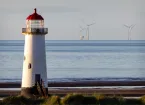 Talacre beach, light house and off shore wind farm 