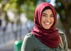 Muslim woman in an office wearing a hijab