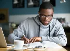 Person studying using a laptop