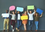 people holding speech bubbles