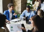 business people working on sustainable innovation project - Green renewable energy concept 