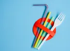 No use symbol in red with plastic straws and fork.